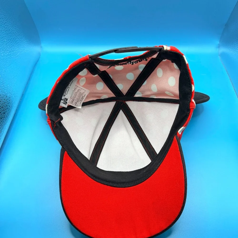 Disney Parks Minnie Mouse Polka Dot Ears Bow Snapback Hat Youth Red Black